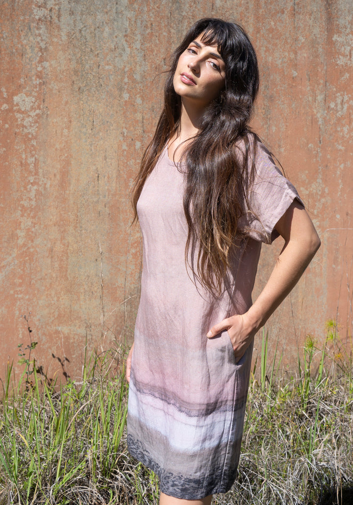 PINK LAKE LINEN TENCEL POCKET DRESS