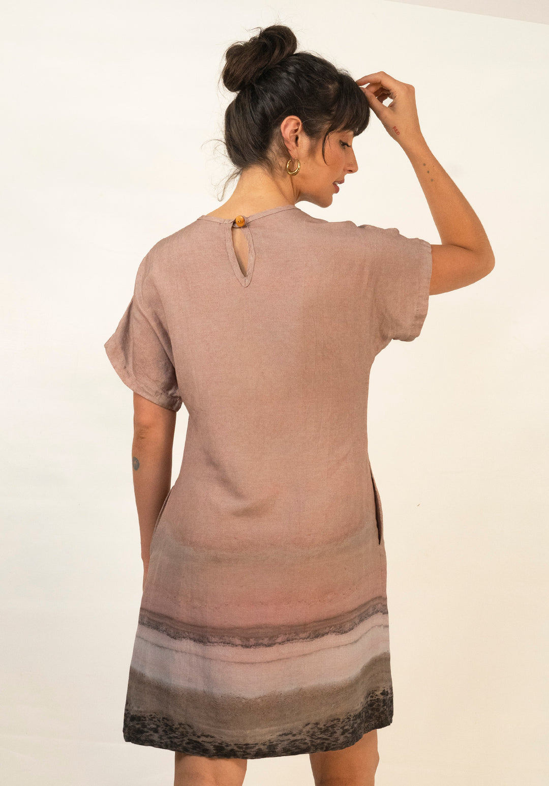 PINK LAKE LINEN TENCEL POCKET DRESS