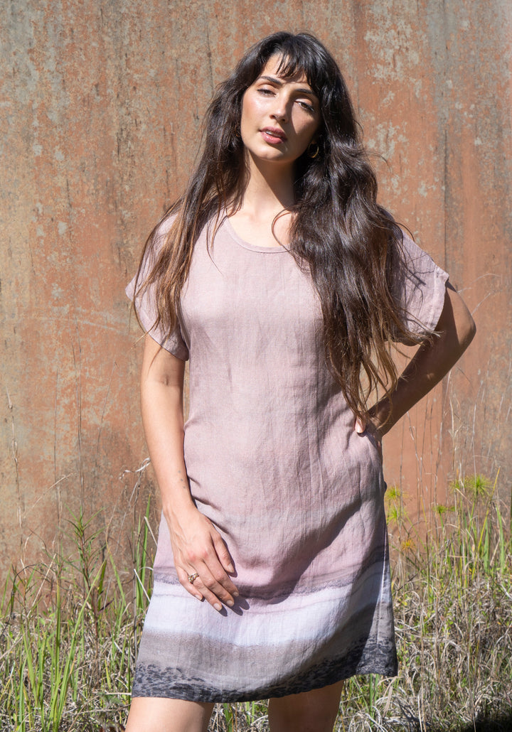 PINK LAKE LINEN TENCEL POCKET DRESS